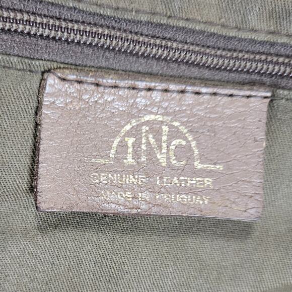 INC Brown Genuine Leather Satchel Double Top Handle Handbag Gently Used - Picture 8 of 11